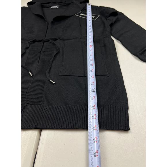 Women's Medium Black Long Sleeve Open Front Hoodie Knit Sweater Cardigan Outwear - Picture 4 of 12